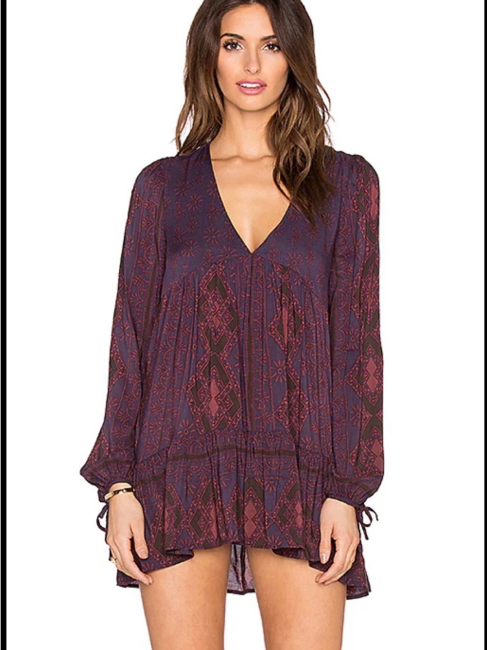 Free People Down By The Bay‎ Tunic Dress Floral Sz S  Boho Chic Hippie Festival